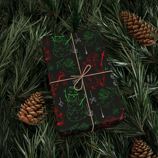Creepmas Cheer Creepy Santa, Snowman, Skull Gift Wrapping Paper Wrapping Paper - Gothic & Alternative Gift - Haunted