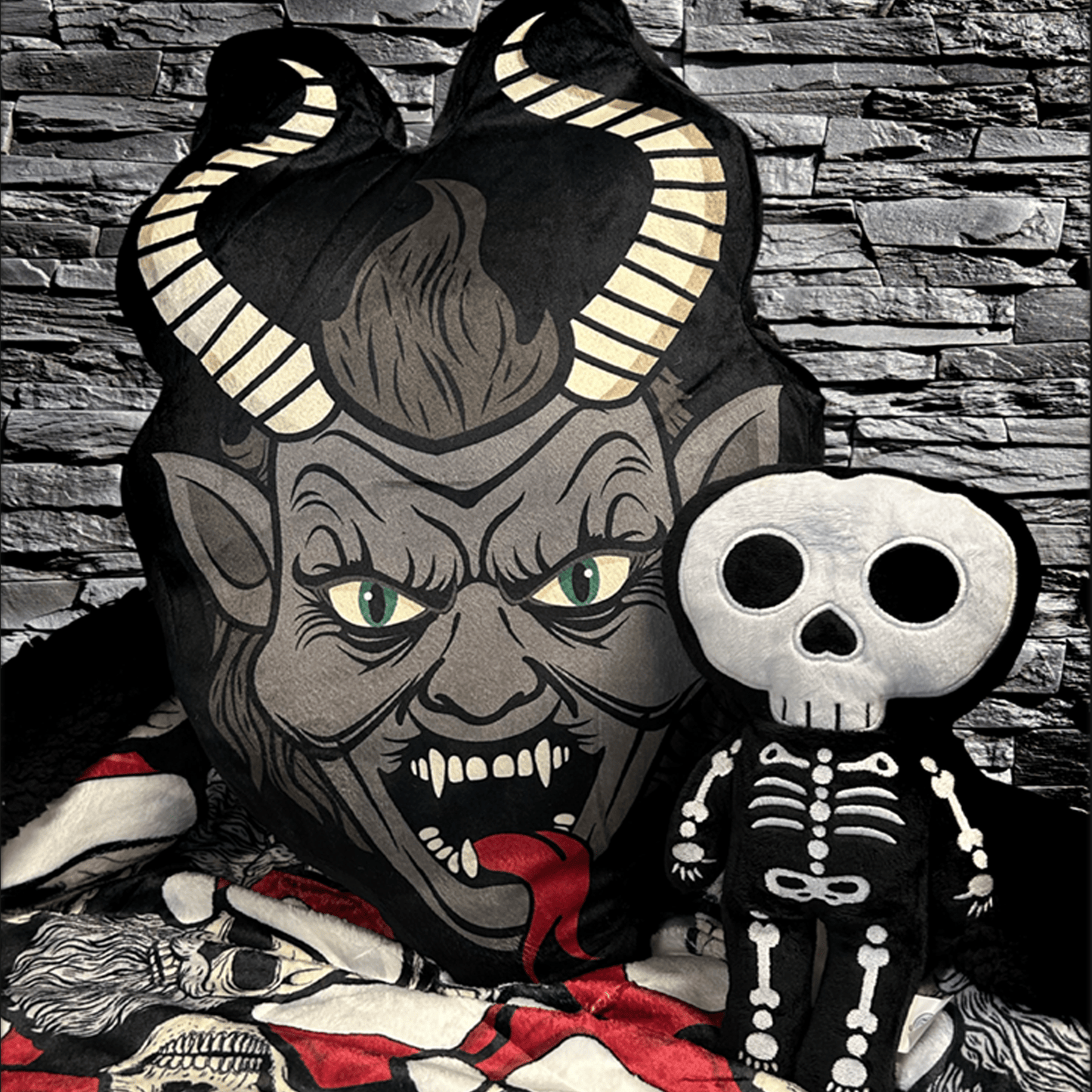 Creepmas Pillow, Halloween, Holiday Decor - Krampus Stuffed Animals - Gothic & Alternative Gift - Haunted