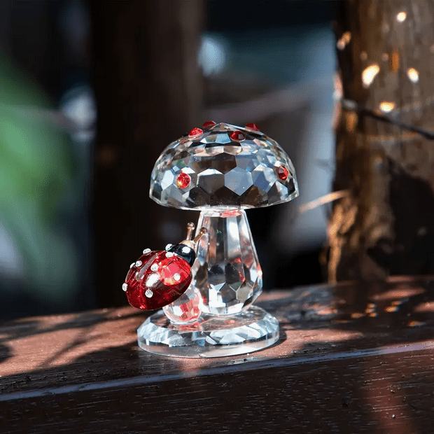 Crystal Mushroom with Ladybug Figurine Figurines - Gothic & Alternative Gift - Haunted