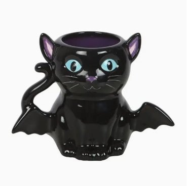 Cute and Creepy Gothic Black Bat Cat Halloween Mug Drinkware - Gothic & Alternative Gift - Haunted