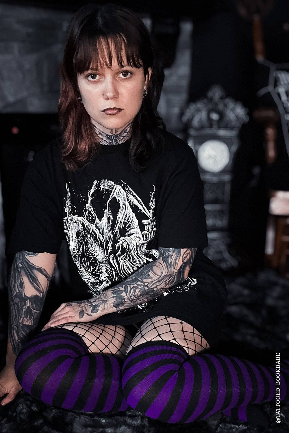 Purple Fishnet Garter Thigh High Socks Goth Victorian Cosplay