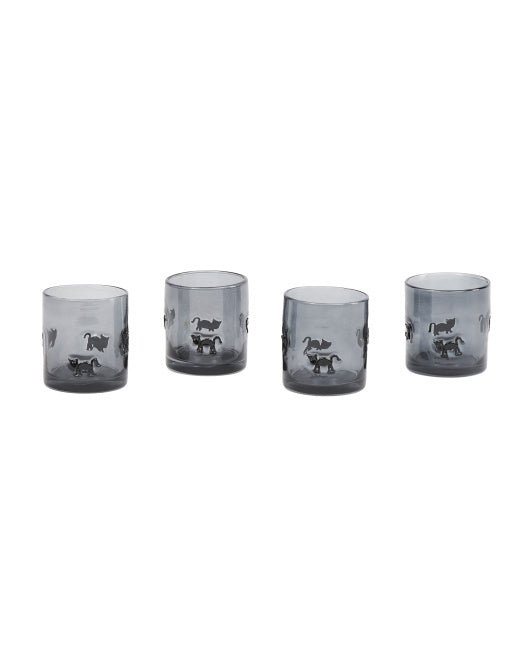 Double Old Fashion Black Cat Rocks Glasses set of 4 Barware - Gothic & Alternative Gift - Haunted