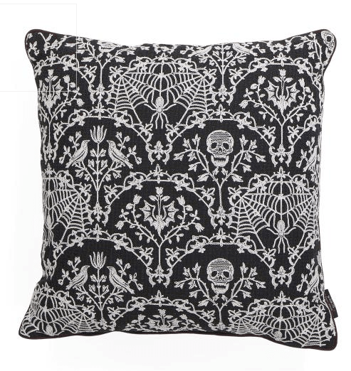 Embroidered Skull, Raven, Spider Web Large Pillow Home Decor - Gothic & Alternative Gift - Haunted