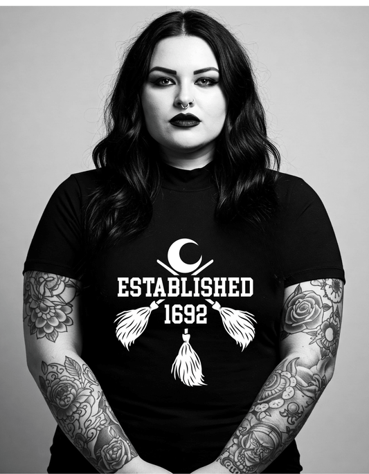 Established 1692 Witch T Shirt Black - Gothic & Alternative Gift - Haunted