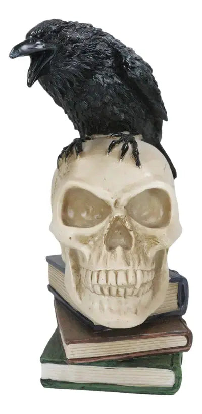 Alchmey Poe's Raven Skull on Book Stack