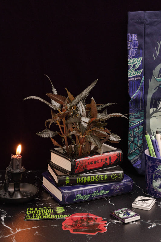 Stacked Book Shaped Vase Planter, Sleepy Hollow, Frankenstein, Dracula