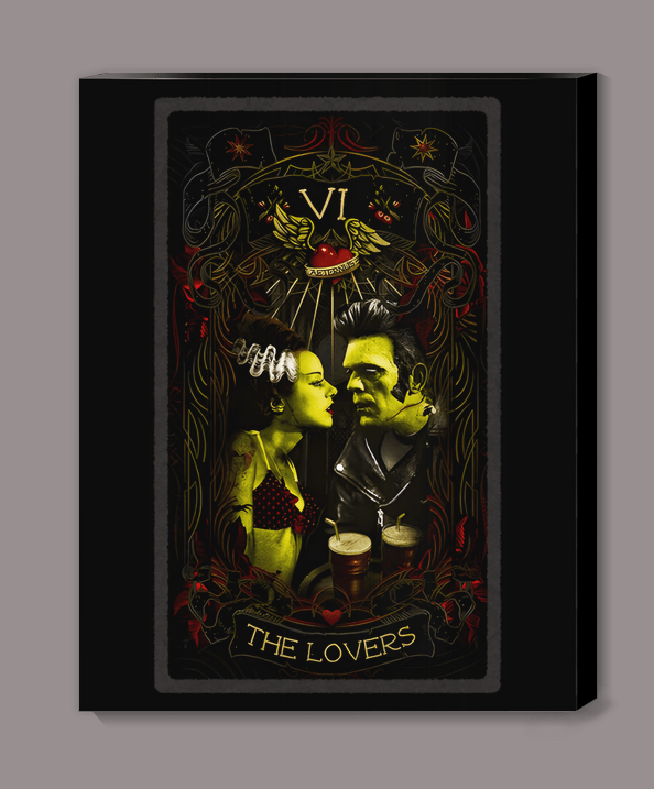 Frankenstein and His Bride The Lovers Tarot Card Canvas Print Wall Hanging - Gothic & Alternative Gift - Haunted
