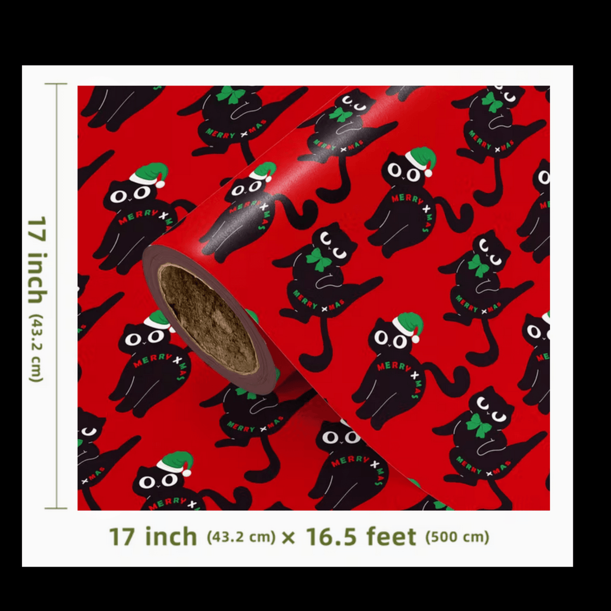 Funny Black Cat Christmas Gift Wrap Wrapping Paper Roll Holiday Craft and Decor - Gothic & Alternative Gift - Haunted