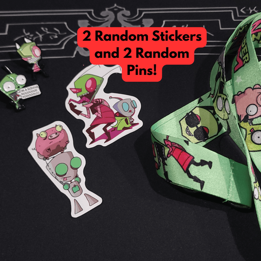 Gir Goodie Bag Invader Zim kit,2 stickers,2 pins,1 lanyard,1 bag - Gothic & Alternative Gift - Haunted
