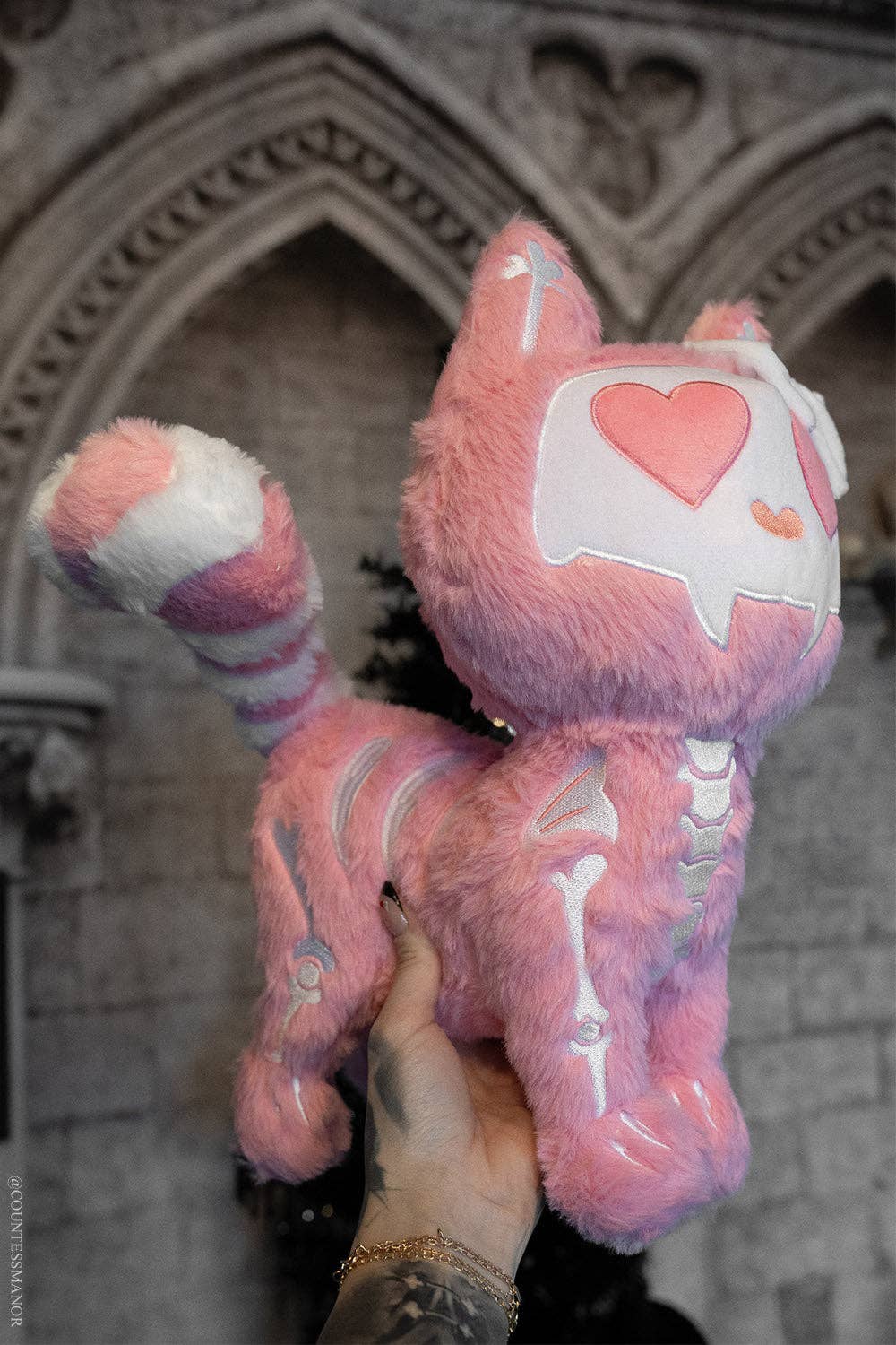 Goth Valentine Skeleton Kitty Smitten Kitten Plush Pink Cat Stuffed Animals - Gothic & Alternative Gift - Haunted