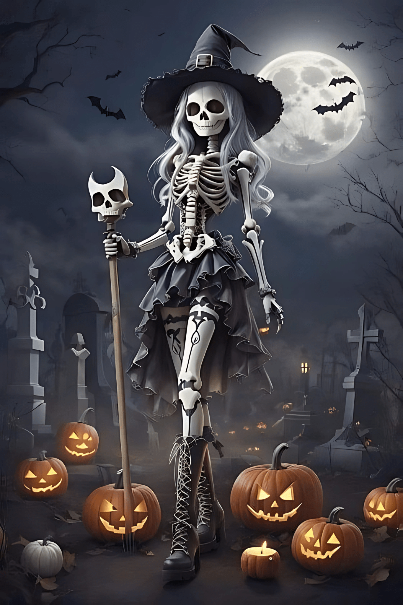 Gothic Skeleton Witch XL Framed Print Canvas - Gothic & Alternative Gift - Haunted