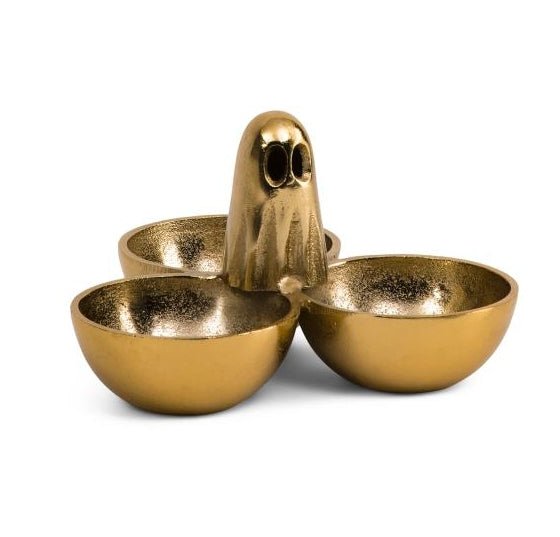 Halloween Ghost 3-Bowl Server with Gold-Tone Finish Barware - Gothic & Alternative Gift - Haunted