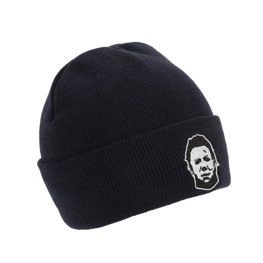 Halloween Michael Myers Navy Embroidered Cuffed Knit Beanie Accessories - Gothic & Alternative Gift - Haunted