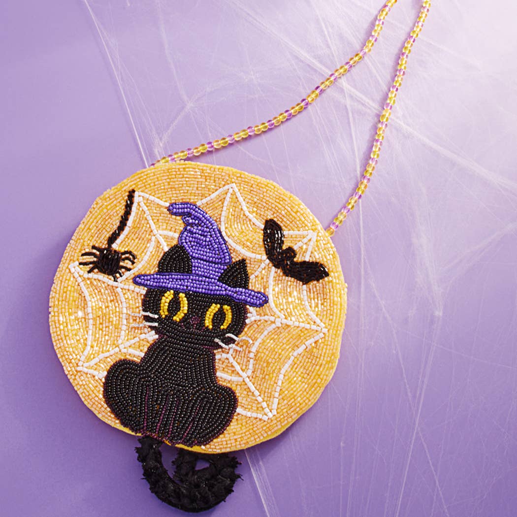 Halloween Seed-Beaded Black Cat Crossbody Bags Purses and Bags - Gothic & Alternative Gift - Haunted