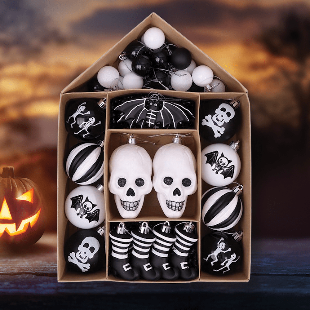 Halloween Skeleton Black and White Ornament Set Gothmas, Christmas, Creepmas, Holiday Ornaments - Gothic & Alternative Gift - Haunted