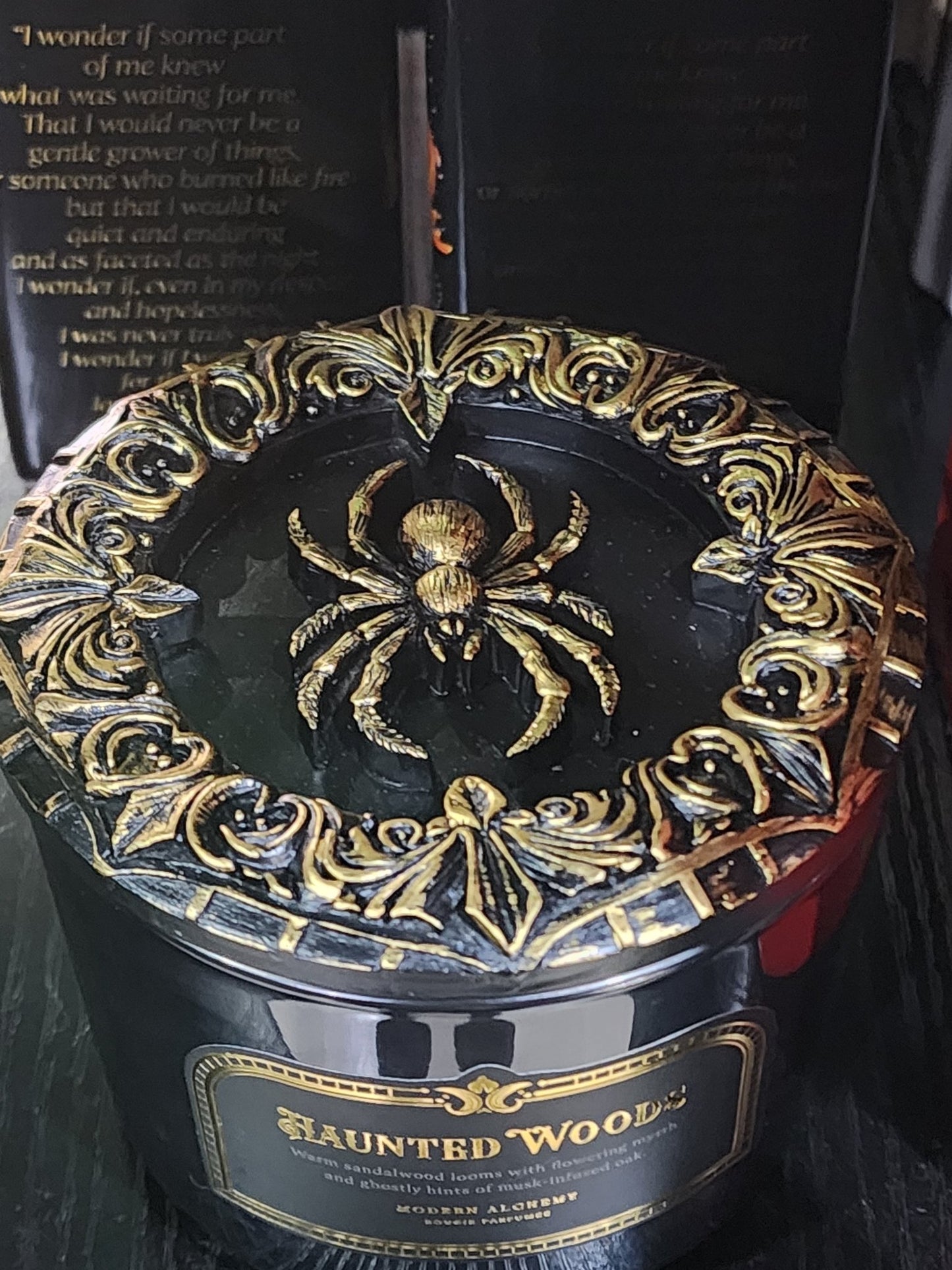 Haunted Woods with Spider Lid Victorian Goth Glass Candle Candles - Gothic & Alternative Gift - Haunted
