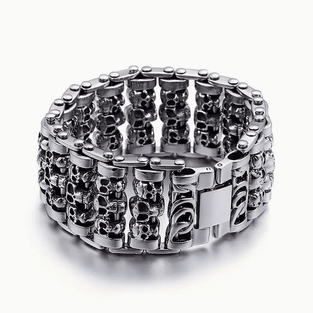 Heavy Wide Gothic Skull Stainless Steel Bracelet Jewelry - Gothic & Alternative Gift - Haunted