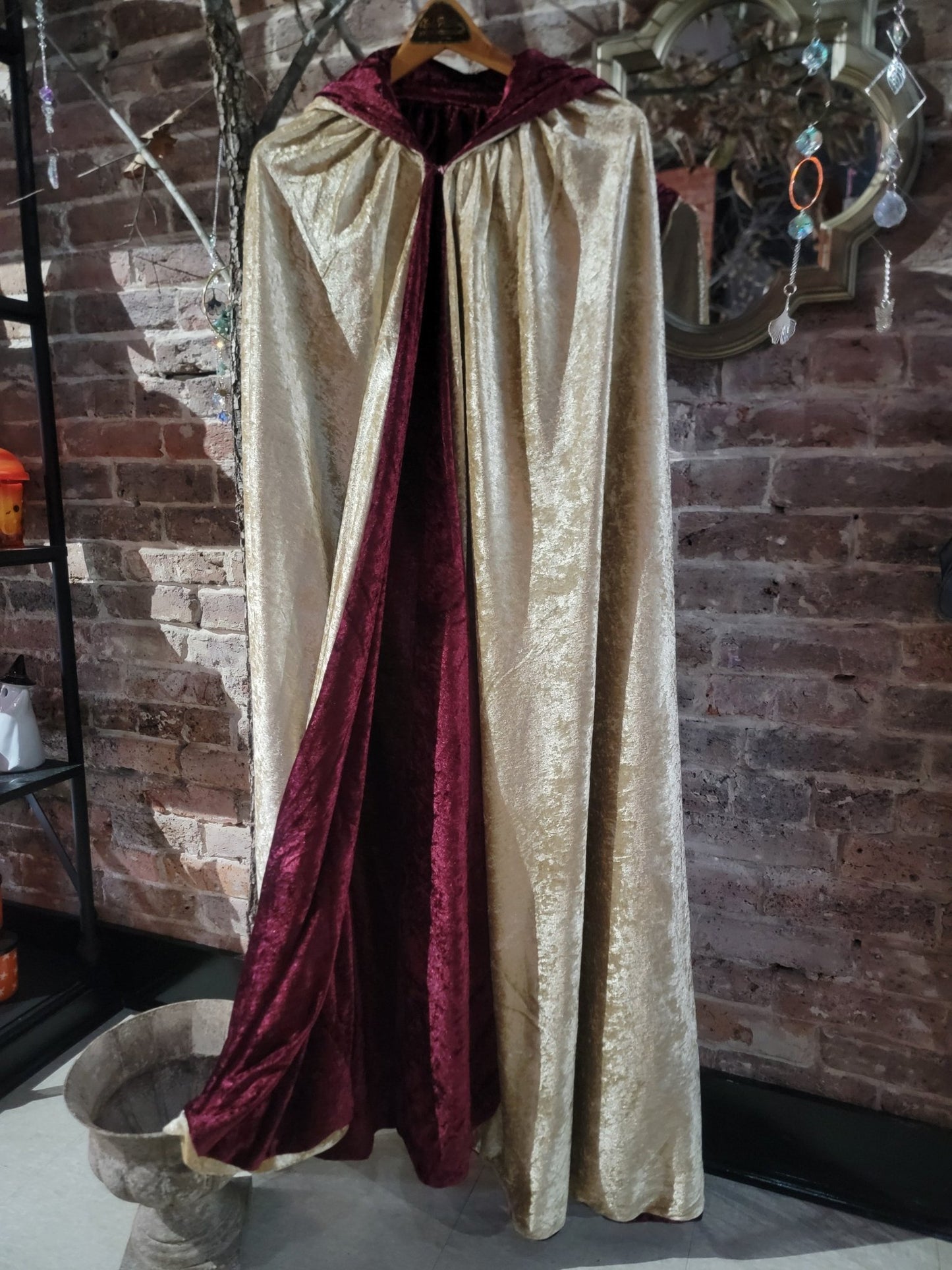 Hooded Cloak Reversible : Gold / Burgundy Clothing - Gothic & Alternative Gift - Haunted
