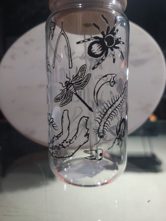 I collect DEAD things Bug and Bones Glass Tumbler Drinkware - Gothic & Alternative Gift - Haunted