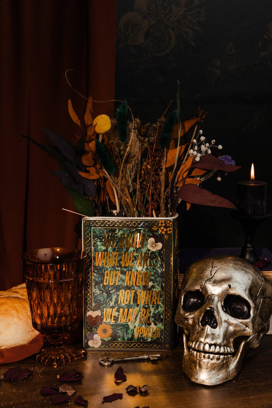 Large Book Shaped Vase, Hamlet with Iridescent gold accents Garden Decor - Gothic & Alternative Gift - Haunted