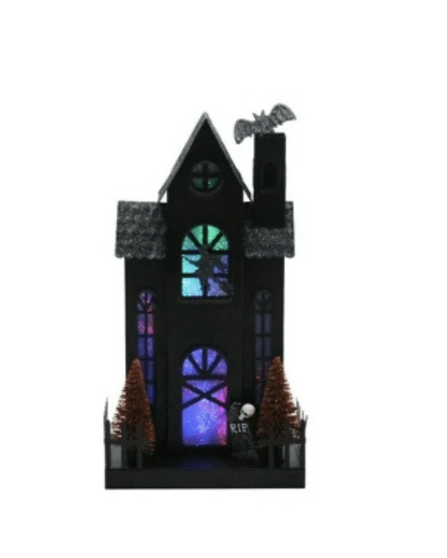 Lit Metal Haunted Houses Sparkly Witch, Bats Ghost Designs Holiday Craft and Decor - Gothic & Alternative Gift - Haunted