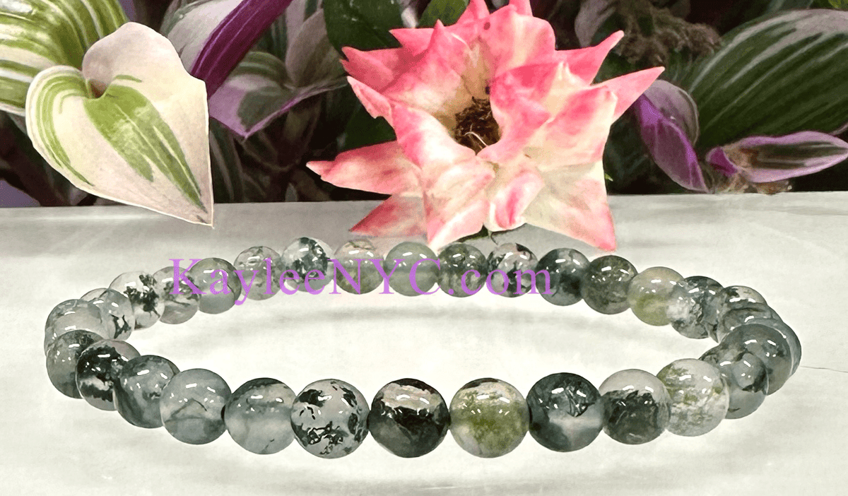 Natural Moss Agate 6mm Crystal Healing Stretch Bracelet, Gemstone Jewelry Crystals - Gothic & Alternative Gift - Haunted