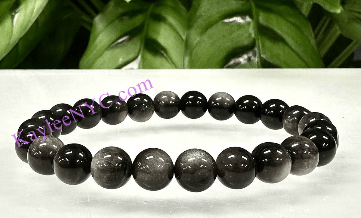Natural Silver Sheen Obsidian 8mm Crystal Stretch Bracelet Crystals - Gothic & Alternative Gift - Haunted