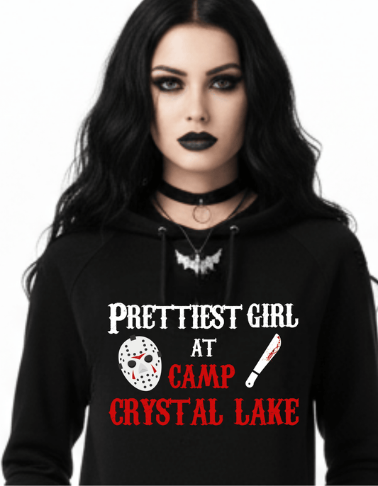 New Friday the 13th Prettiest Girl at Camp Crystal Lake Halloween Custom Black Hoodie Sweatshirt Pullover Clothing - Gothic & Alternative Gift - Haunted
