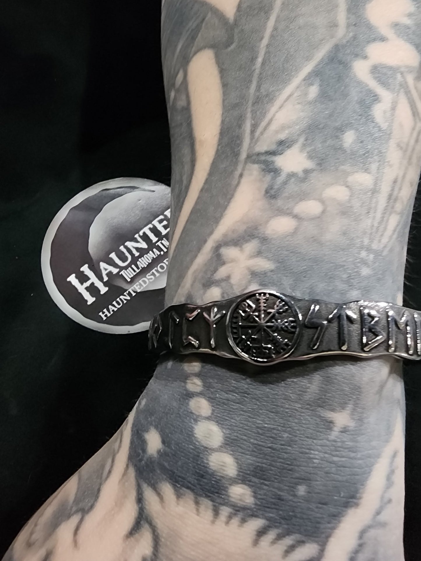 Nordic Runes and Vegvisir Cuff Bracelet Jewelry - Gothic & Alternative Gift - Haunted