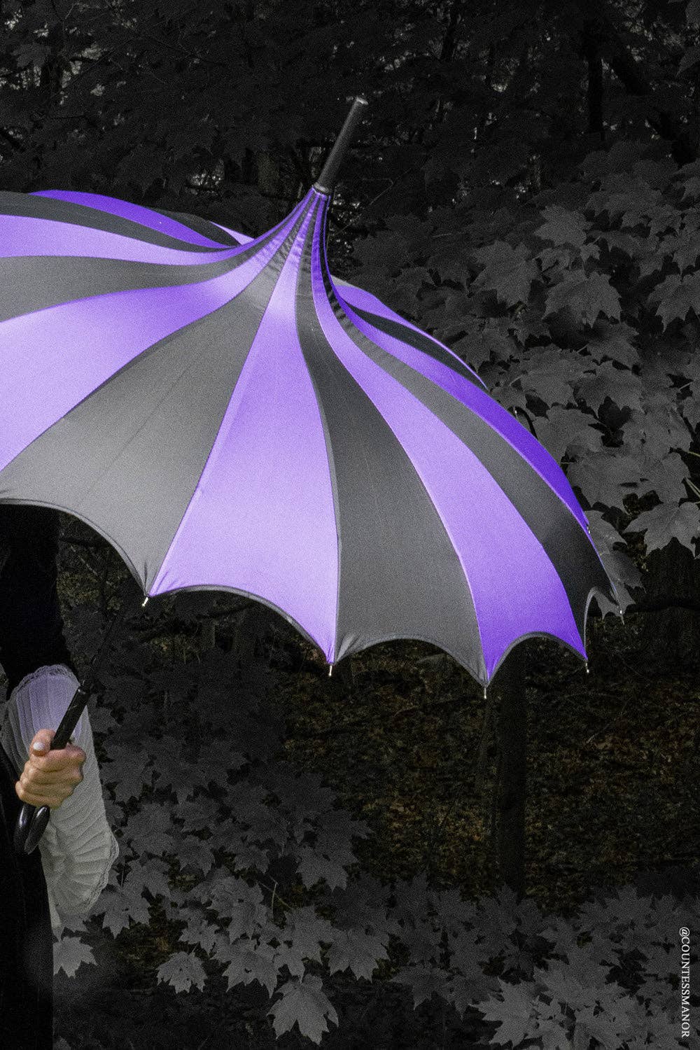 Purple Black Batwing Pagoda Umbrella Goth Wednesday Clothing Accessories - Gothic & Alternative Gift - Haunted