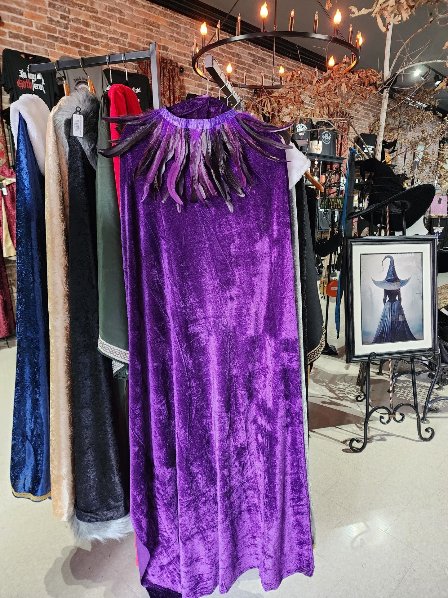 Purple Velvet Cloak with Feather Shaw Costumes - Gothic & Alternative Gift - Haunted