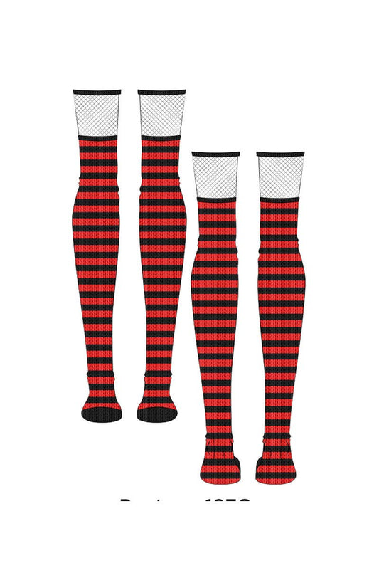 Red Fishnet Garter Thigh High Socks Goth Victorian Cosplay Accessories - Gothic & Alternative Gift - Haunted