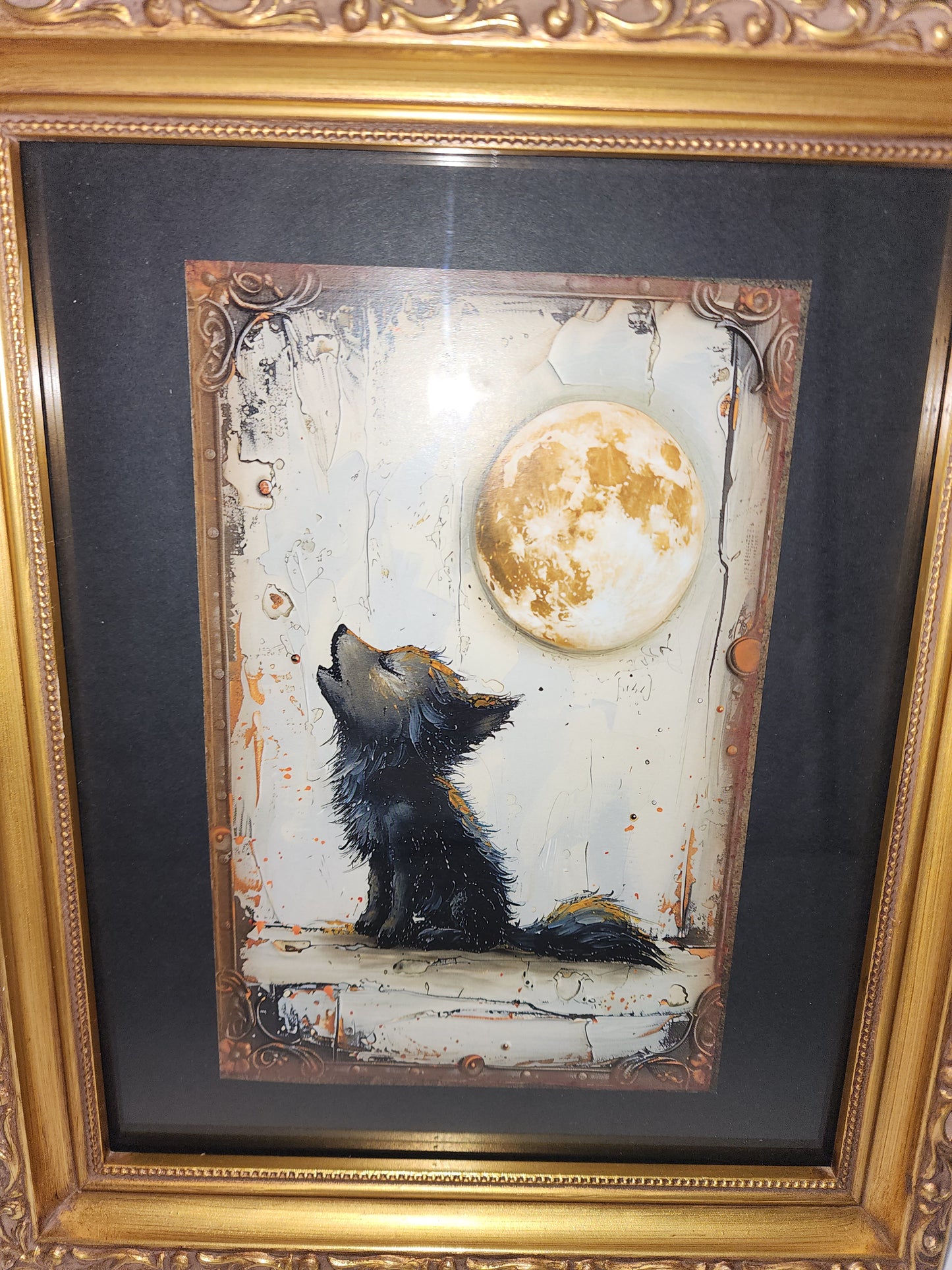Baby Wolf Howling at the Moon Framed Print