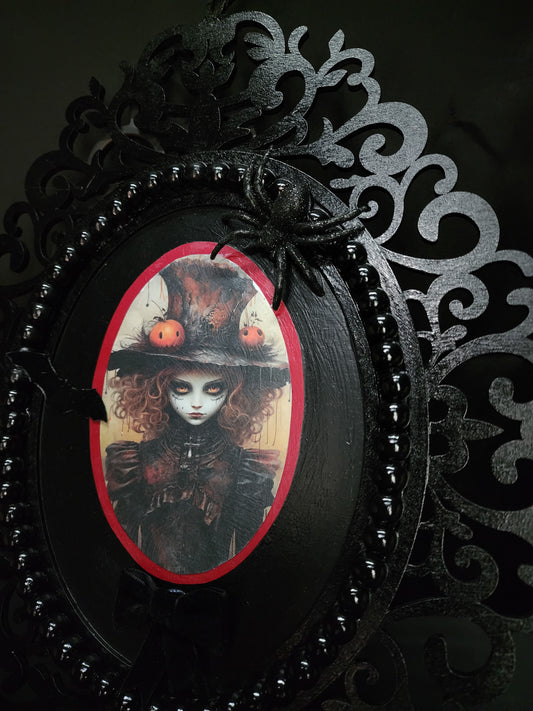 Oval Cursed Creepy Girl Framed Print Halloween, Goth, Whimsigoth