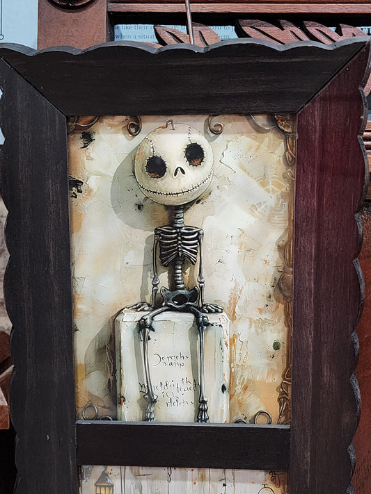 Boney Skeletons Framed Creepy Cute Vintage Halloween Gothic Wall Art.