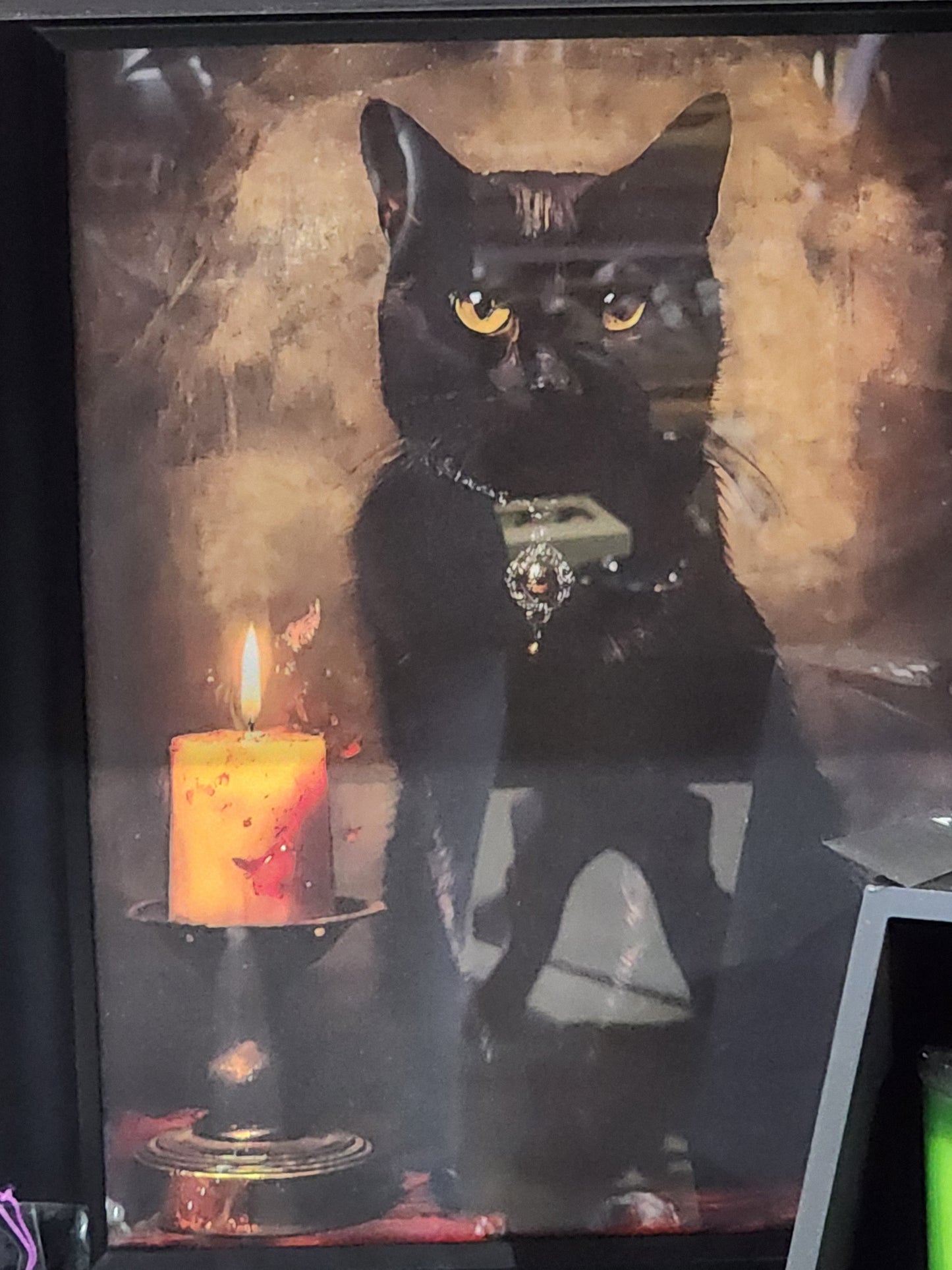 Witch's Familiar Black Cat Framed Print Halloween Gothic Victorian