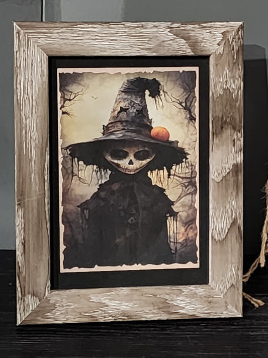 Cursed Creepy Scarecrow Child Framed Print Halloween, Goth, Whimsigoth