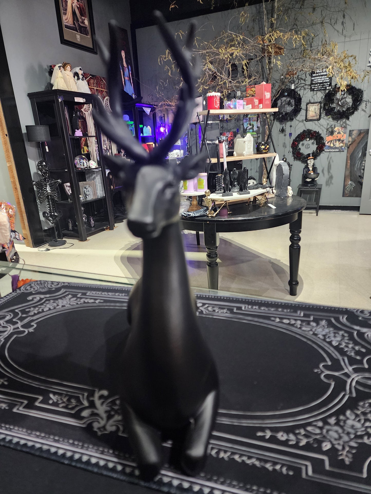 Large Black Reindeer Deer Figurine