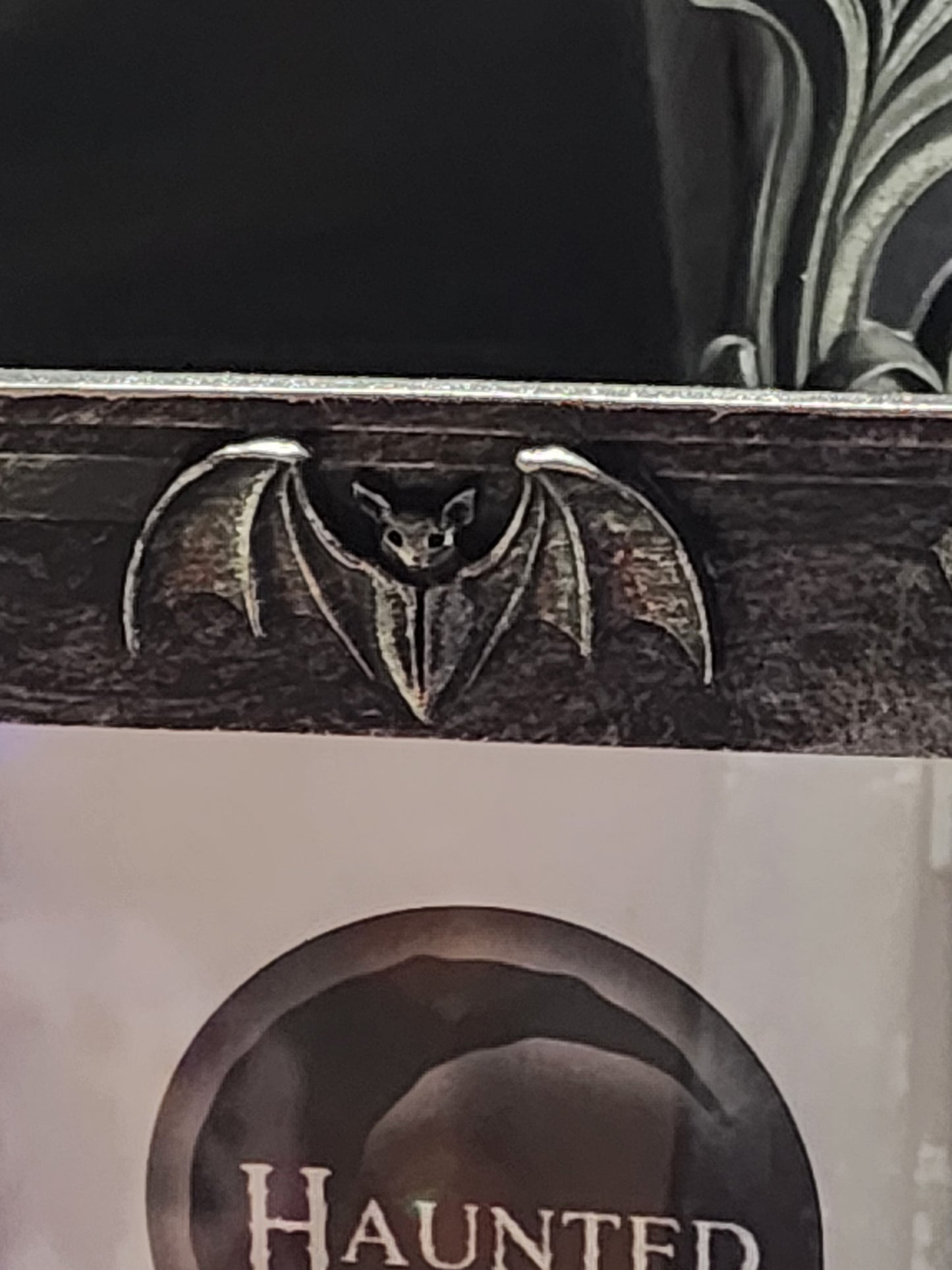 Black Distressed Coffin Shaped with Bat Picture Frame