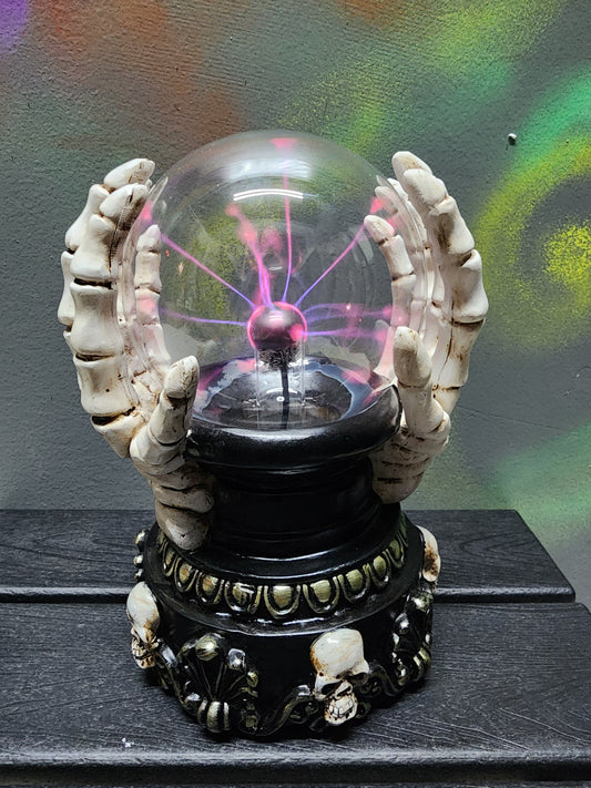 Jacobs Ladder LIT Skeleton Hands Crystal Ball Statue