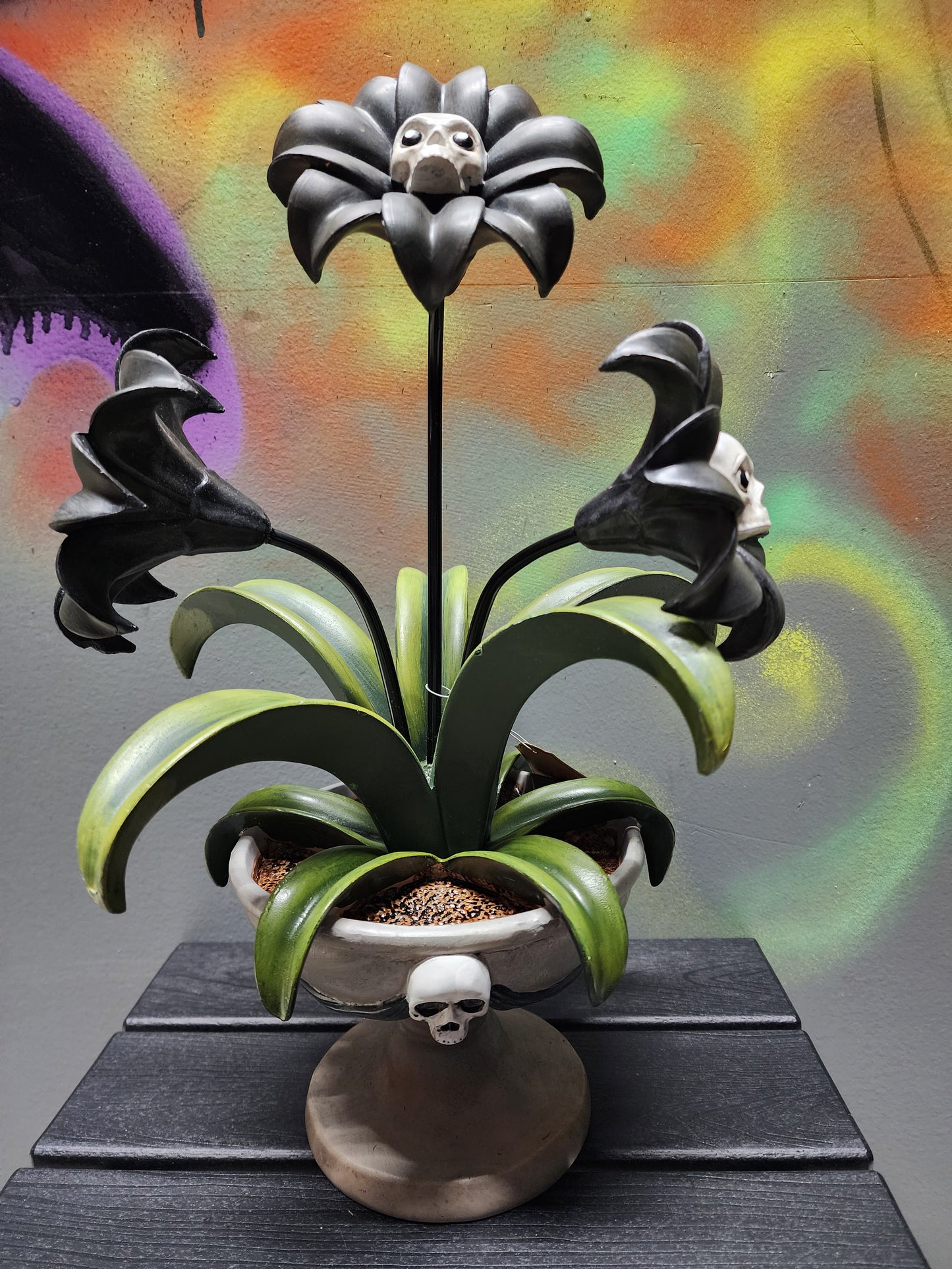 Goth Garden Potted Plant Skull Flower Pot