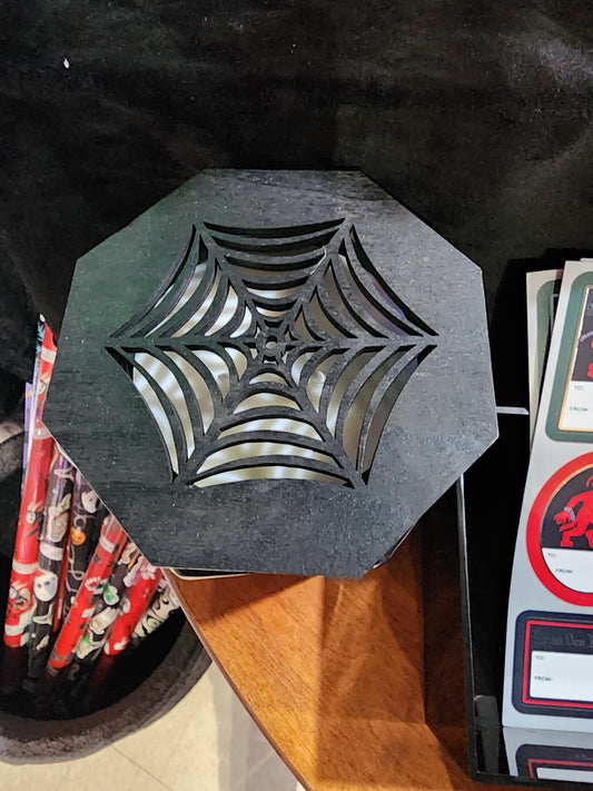 XL Foggy Graveyard Creep it Real Glass Candle Black Spiderweb Wood Lid