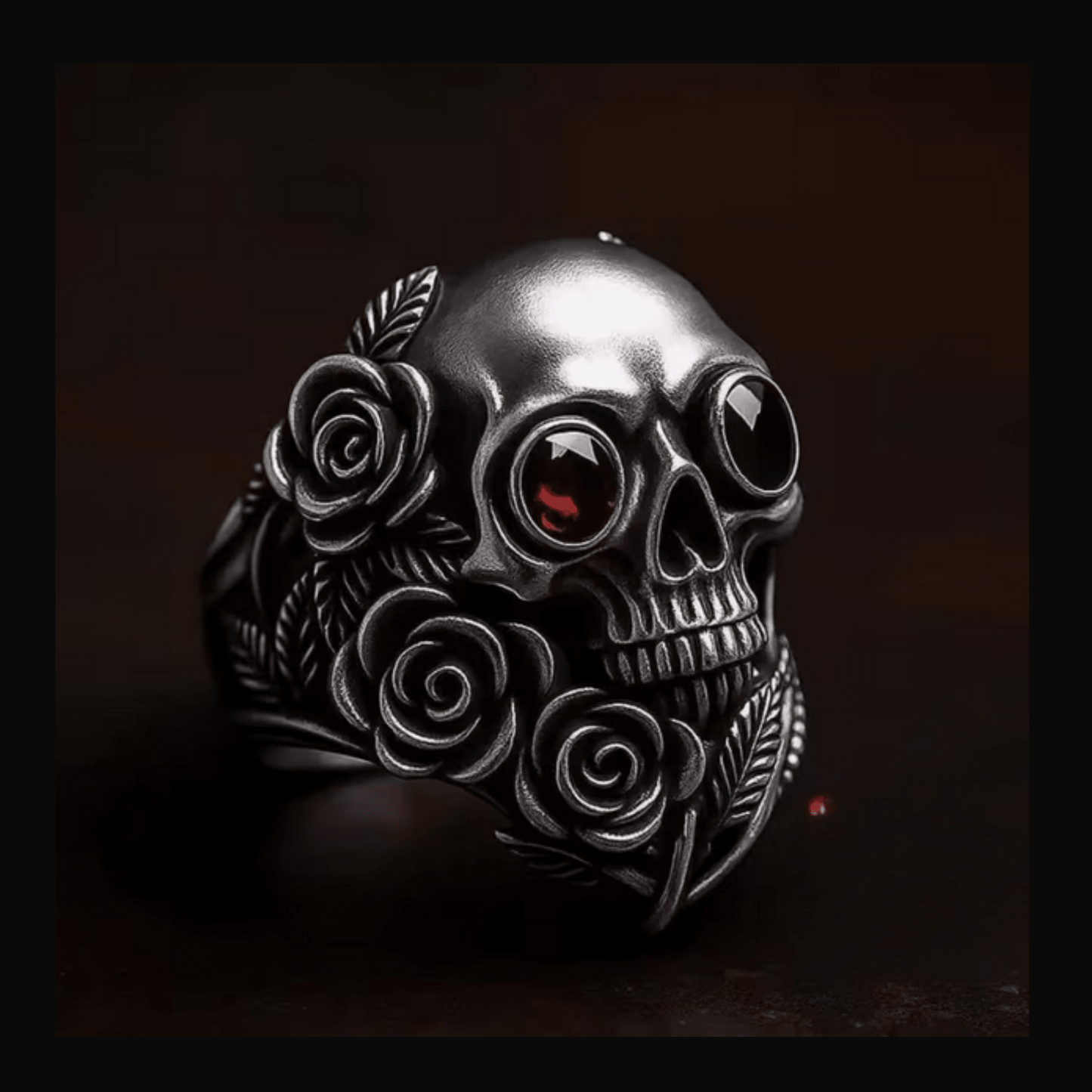 Skull and Rose Goth Silver Ring Jewelry - Gothic & Alternative Gift - Haunted