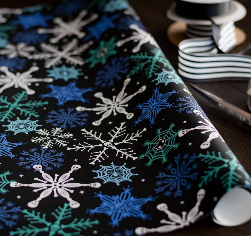 Skull Snowflake Gift Wrap (8ft Roll) - Gothic & Alternative Gift - Haunted