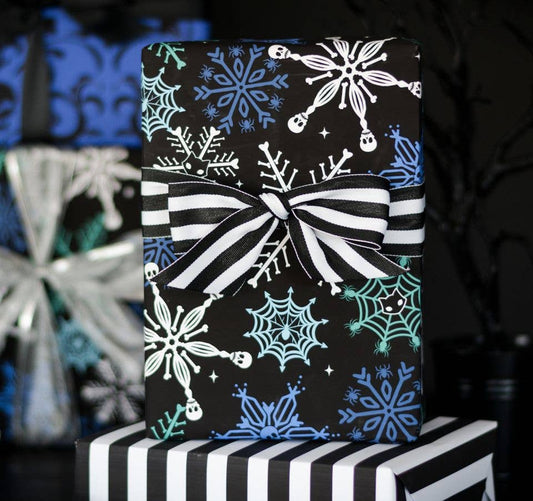Skull Snowflake Gift Wrap (8ft Roll) - Gothic & Alternative Gift - Haunted