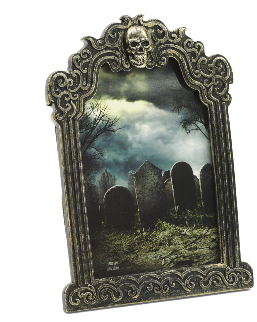 Black and Gold tombstone with skull styled picture frame