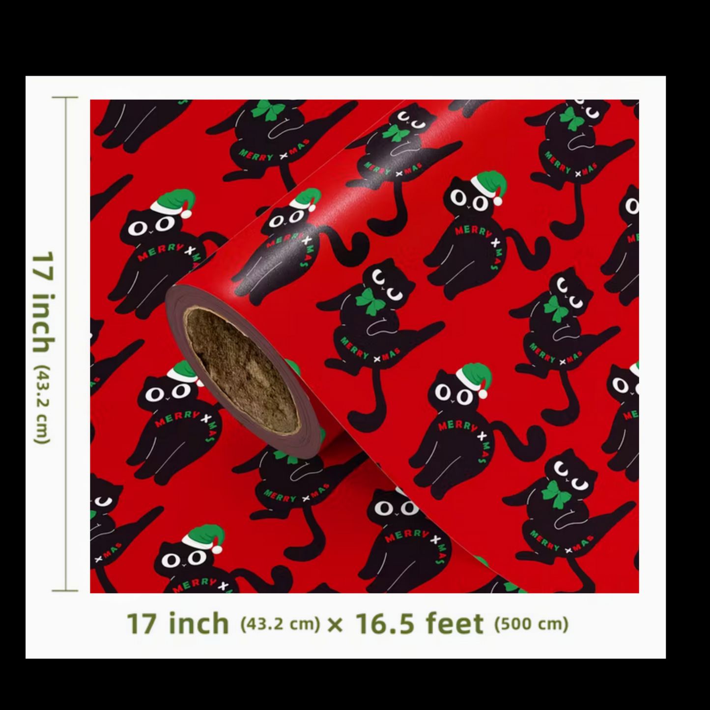 Funny Black Cat Christmas Gift Wrap Wrapping Paper Roll