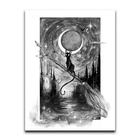 Spellbound Shade: 11x14 Framed Black Cat and Moon print Original Artwork - Gothic & Alternative Gift - Haunted