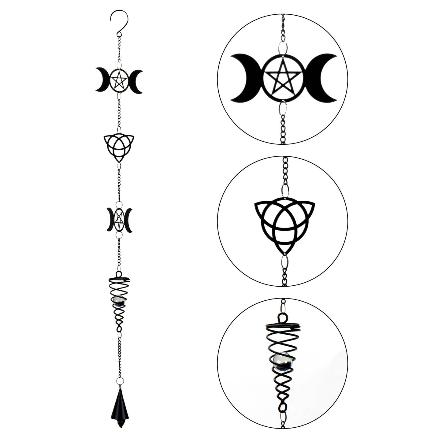Triple Moon Trinity Knot Hanging Indoor Outdoor Decoration Wind Chime Sun Catcher Witch Supplies - Gothic & Alternative Gift - Haunted