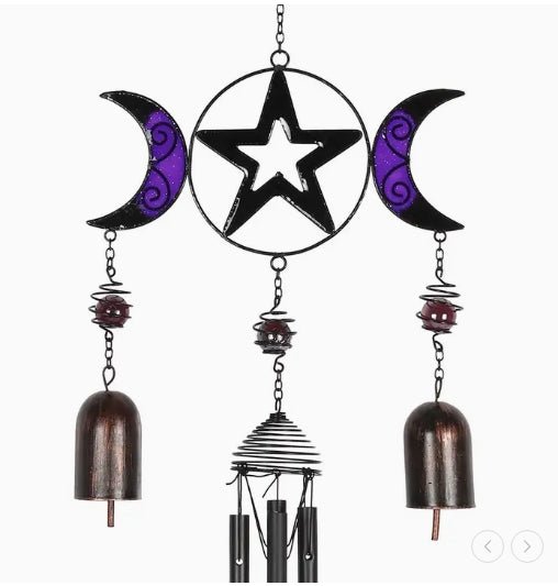 Triple Moon Witch Bells with Wind Chime Home Decor - Gothic & Alternative Gift - Haunted